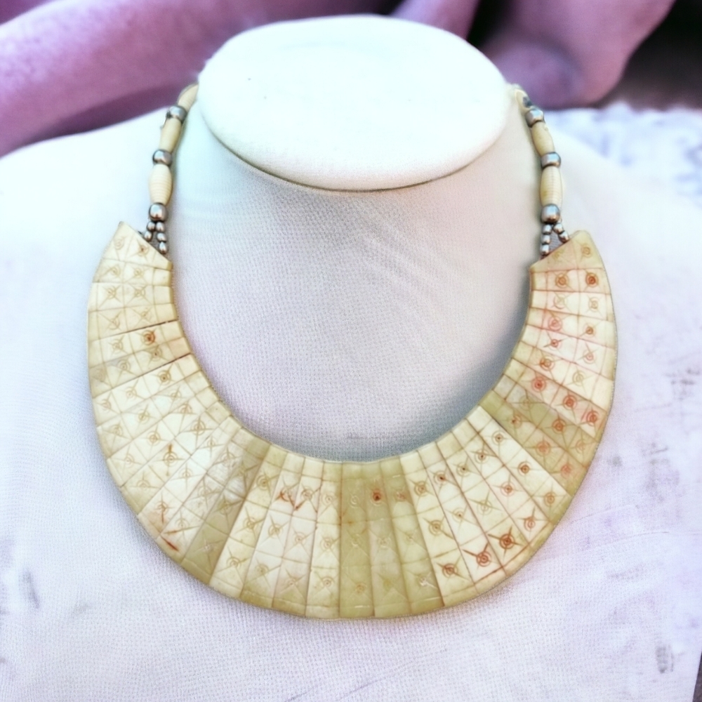 Antique carved organic bone tribal necklace